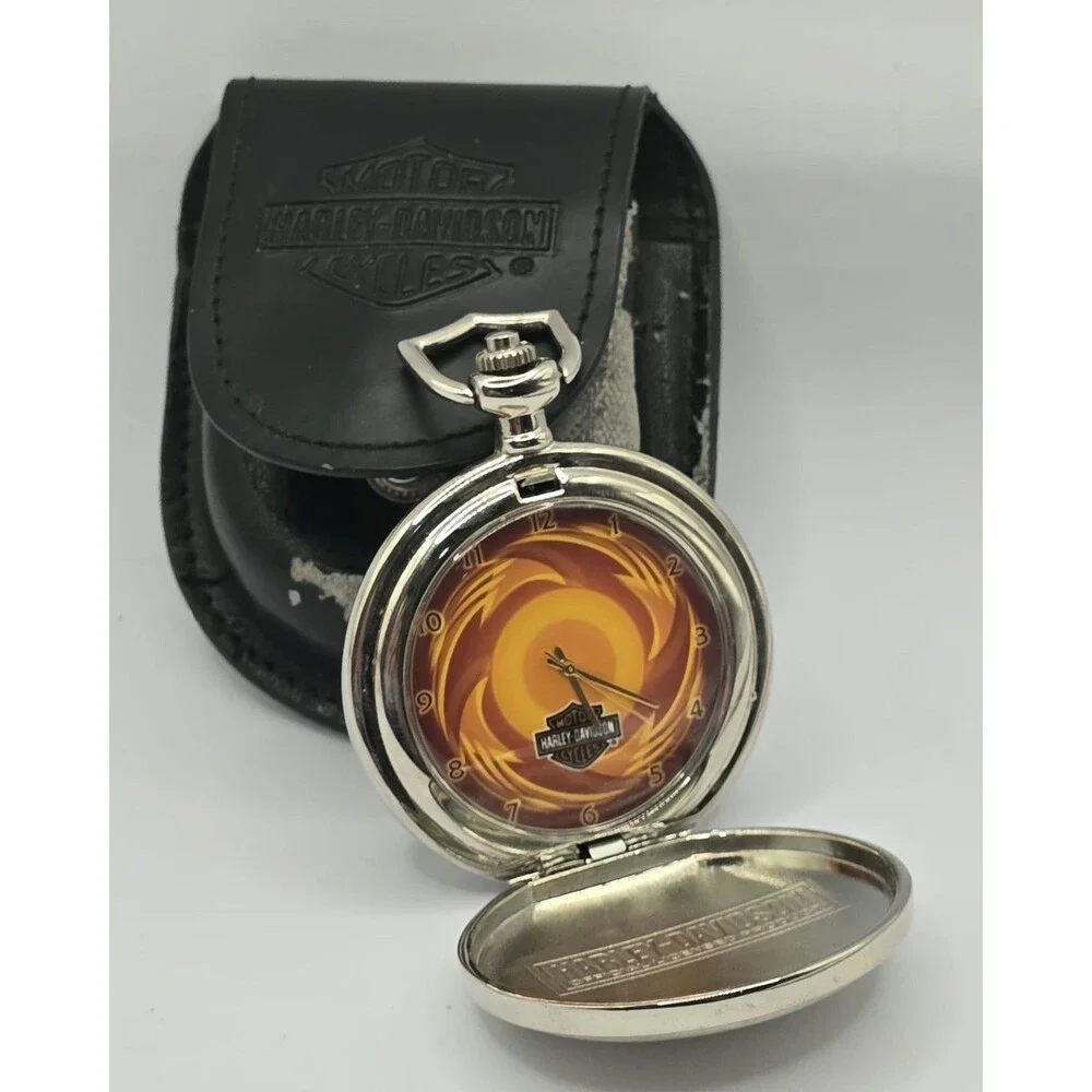 Franklin Mint Harley Davidson Orange Flame Pocket Watch Pouch COA Paper PARTS